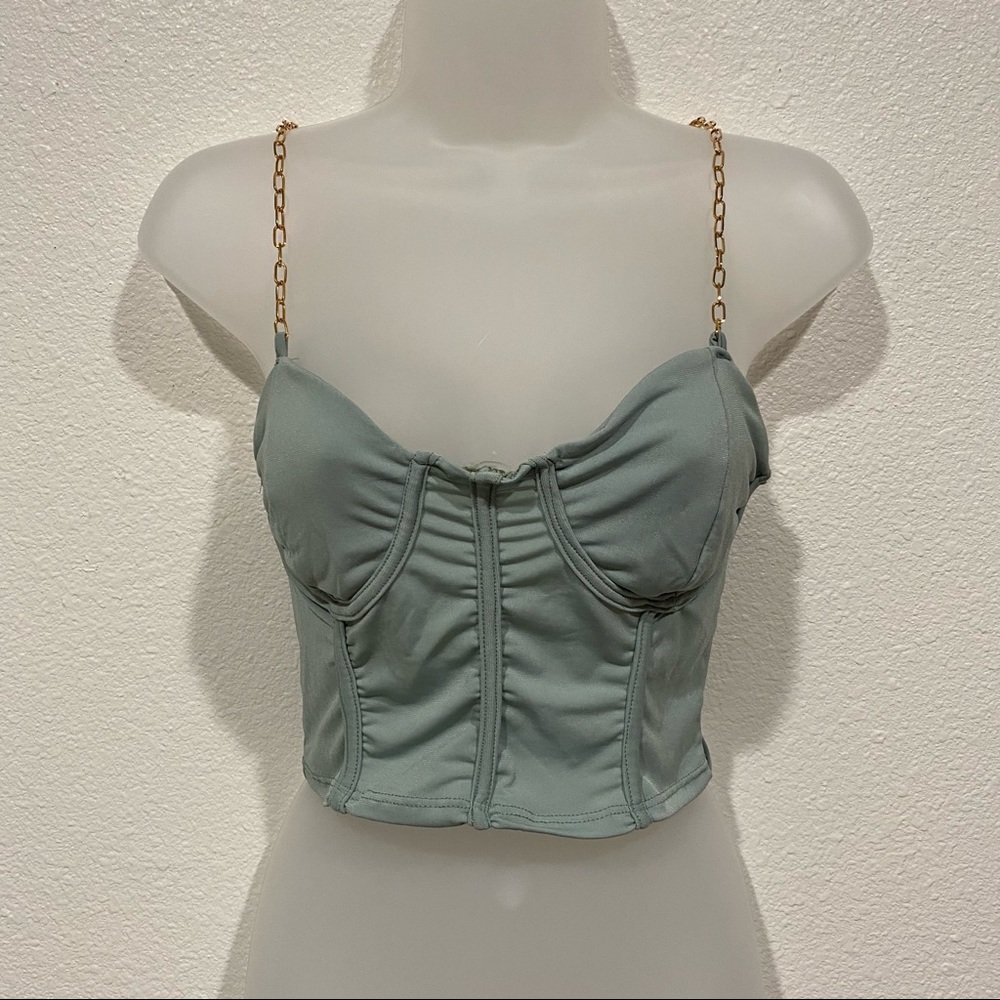 green bustier corset cropped sleeveless cami tank top shirt